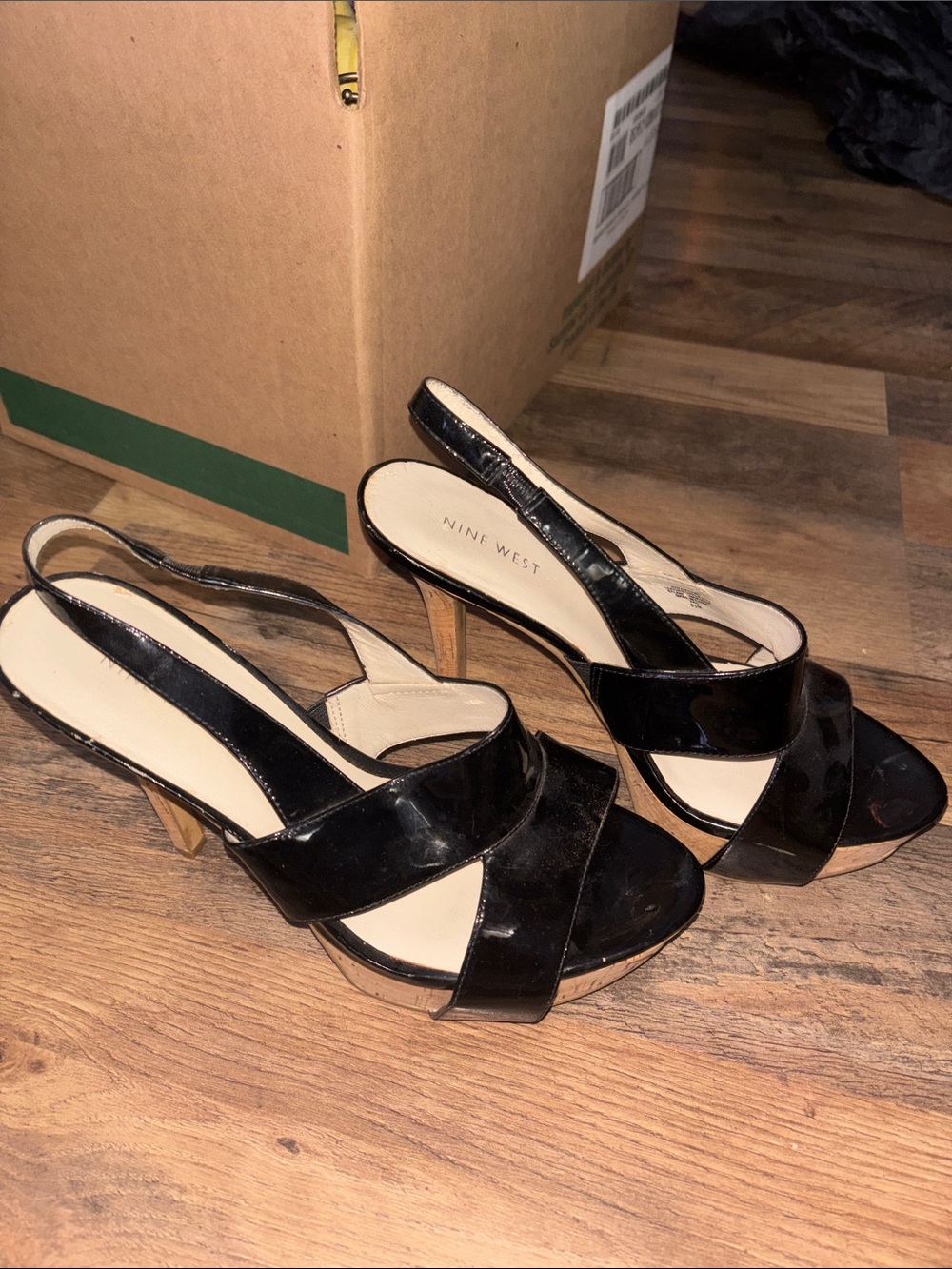 Nine West Black Patent Crisscross Slingback Heels
